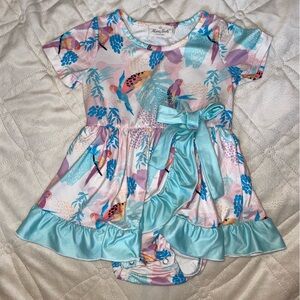 Baby Girl Colorful Casual Dress with Birds and Bows